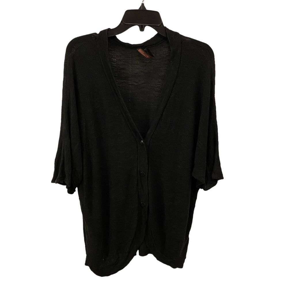 Absolutely Black Knit Dolman Drop Shoulder Button Cardigan Top Layering Medium M